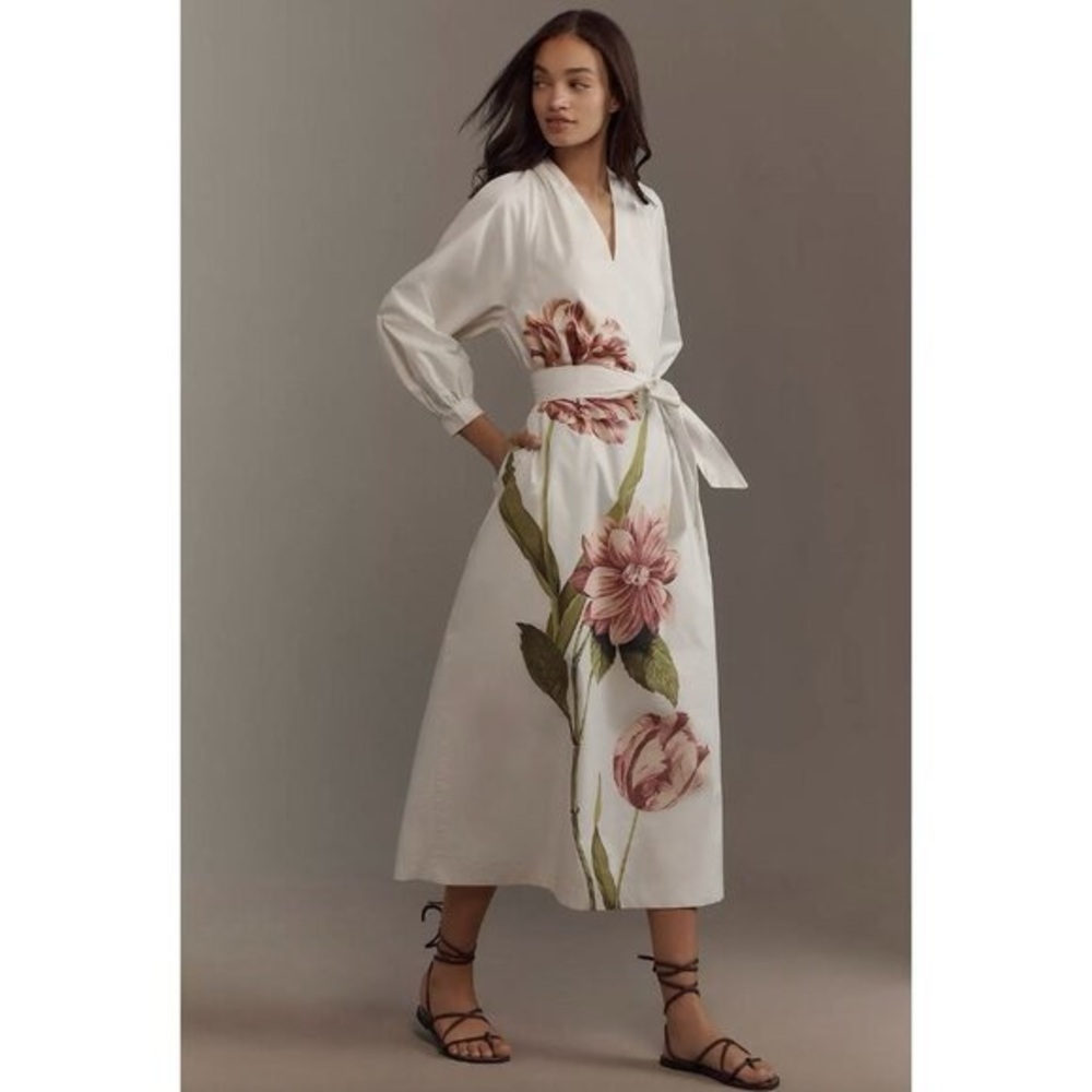 Anthropologie Floral Midi White Maxi Dress Pink Floral Print | Farm Rio Inspo